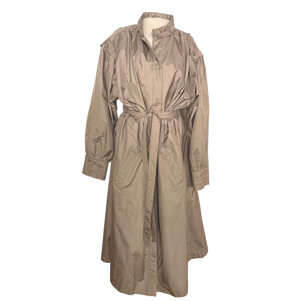 Vintage Trench Coat Womens 24.5 2X Taupe Iridescent Nylon Rain Duster Belted